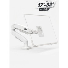 17-32 Inç Amortisörlü Monitör Kolu Tam Hareketli Vesa Uyumlu Masa Kelepçeli Monitör Standı (2-9 Kg) - Beyaz