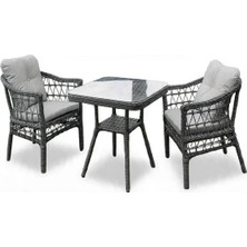 Alle Garden Mini Kahve Seti 2 Kişilik 1+1 Masa Açık Örgü Rattan Balkon Takımı Masalı Bahçe Teras Veranda Oturma Grubu