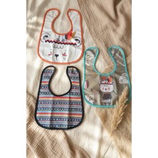 Hoppa Bebek Mama Önlüğü 3'lü Set - Boho Tribal Serisi Su Geçirmez Sıvı Itici Kumaş Leke Tutmaz Çıtçıtlı A