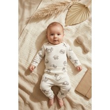 Hoppa Premium Erkek Bebek Pamuk Fitilli Bebek Takımı - Gri Iş Makinesi Desenli Uzun Kollu Body ve Alt Pij