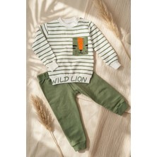 Hoppa Wild Lion Çizgili 2'li Erkek Bebek Takımı - %100 Pamuklu Modern Safari Tasarımı