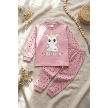 Hoppa Taçlı Fil Desenli % 100 Pamuk Kız Çocuk Pijama Takımı