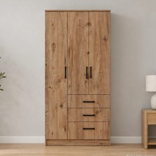 Easy Atlantik Çam 3 Kapılı 3 Çekmeceli Çok Amaçlı Elbise Dolabı
