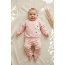Hoppa Flora Çiçek Detaylı Dantelli Kız Bebek 2'li Alt Üst Takım - %100 Pamuklu Terletmez Premium Seri