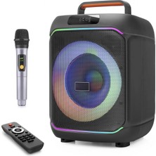 TKÇ Karaoke Mikrofonlu Bluetooth Hoparlör Fm Radyo 40W 8 Inç Rgb Kumandalı Siyah JBR818