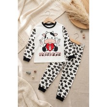 Hoppa Inek Kalp Desenli % 100 Pamuk Unisex Pijama Takımı