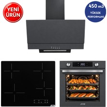 Alveus Afm Serisi Vg-1 Dijital Elektr. Vitroseramik Antrasit-Gri Ankastre Set Fırın+Siyah Ocak+Davlumbaz
