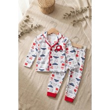 Hoppa Araba Nakışlı % 100 Pamuk Yakalı Erkek Çocuk Pijama Takımı 1-6 Yaş