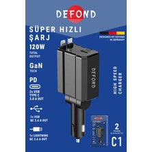 Defond USB C Type-C Araç Şarj Aleti, 4'ü 1 Arada Hızlı Şarj Araç 120W Araç USB Çakmaklık Şarj Cihazı