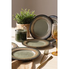 Keramika Reaktif Yeşil Line Pasta Tabağı 21 cm 6 Adet Q84