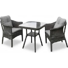 Mini Kahve Seti 2 Kişilik 1+1 Masa Kapalı Örgü Rattan Balkon Takımı Masalı Bahçe Teras Veranda Oturma Grubu
