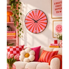 Retro Renkli Salon Duvar Saati 36 cm Funky Sunburst Çizgili Bombeli Genç Odası Saati Muyika-Sunburts