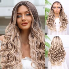 Svoria Store Kumral Platin Ombre Bebek Saçlı Fiber Sentetik Yoğun Dalgalı Tül Peruk