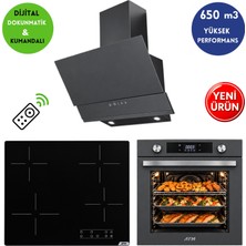 Alveus Afm Serisi Vg-2 Dijital Elektr. Vitroseramik  Antrasit-Gri Ankastre Set Fırın+Siyah Ocak+Davlumbaz