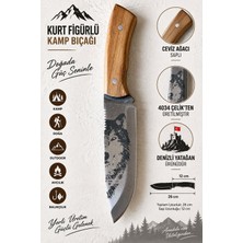 Su Selim Uyar Kamp Metal Kurt Figürlü Kamp Bıçağı – Ceviz Ağacı Saplı 4034 Çelik Denizli Yatağan Üretimi 26 cm