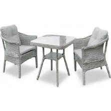 Mini Kahve Seti 2 Kişilik 1+1 Masa Kapalı Örgü Rattan Balkon Takımı Masalı Bahçe Teras Veranda Oturma Grubu