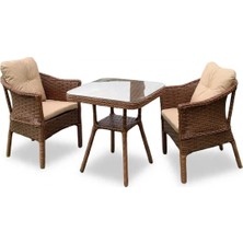 Mini Kahve Seti 2 Kişilik 1+1 Masa Kapalı Örgü Rattan Balkon Takımı Masalı Bahçe Teras Veranda Oturma Grubu