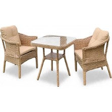 Mini Kahve Seti 2 Kişilik 1+1 Masa Kapalı Örgü Rattan Balkon Takımı Masalı Bahçe Teras Veranda Oturma Grubu