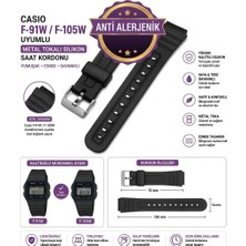PasajGo Casio F-91W F-105W Uyumlu Metal Tokalı Silikon Saat Kordonu