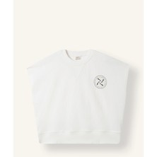 DeFacto Oversize Geniş Kalıp Bisiklet Yaka Kısa Kollu Baskılı Sweatshirt Kız Çocuk E1879A825SM