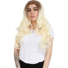 Akıllı Bayi Yoğun Dalgalı Fiber Sentetik Uzun Perçemsiz Peruk - Balköpüğü / Platin Uzun Ombreli