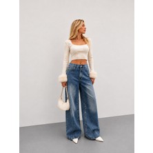 Shevega Kadın Yüksek Bel Geniş Paça Bol Kesim Baggy Jeans Salaş Kot Pantolon