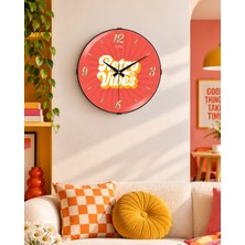 Duvar Saati 36 cm Retro Vibes Kırmızı Turuncu Sessiz Akar Mekanizma Bombe Camlı Muyika-Retro Vibes Kırmızı