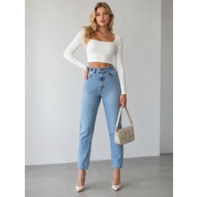 Shevega Yüksek Bel Kemer Detaylı Trend Mom Jean Boyfriend Kot Pantolon
