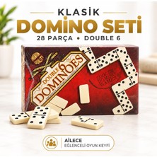 Elifeshop 28 Taşlı Lüks Domino Seti Çift 6 Kutulu Klasik Aile Strateji Zeka Oyunu 2-4 Oyuncu Yetişkin ve Çocuk
