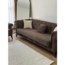 Dekorizyonum Döşemelik Püsküllü Koltuk Örtüsü Oturma Kısmı kahve rengi (95x210 ebat)