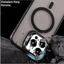 TeknoKapsül Apple iPhone 11 ile Uyumlu Lens Hediyeli Kamere Korumalı Wireless Şarj Özellikli Standlı Premium Kılıf - Siyah