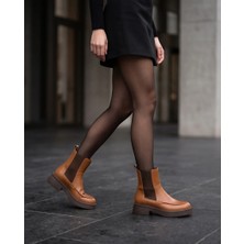 Futsi Shoes Freya Taba Hakiki Deri Kalın Taban Lastikli Günlük Şık Kadın Bot