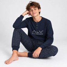 Bonbon Genç Erkek Pamuklu Lacivert Renk Pijama Takımı AL001 V1 BB2431
