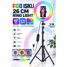Matechno Rgb Işıklı 26 cm 10 Inç Çok Renkli LED Ring Light 2.1m Tripot Youtube Tiktok Make Up Çekim Işığı