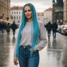 Motto Ticaret Afrika Örgüsü ve Rasta Için Sentetik Saç - Açık Mavi