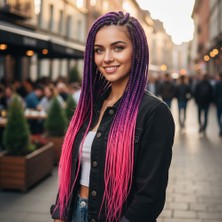 Motto Ticaret Afrika Örgüsü ve Rasta Için Sentetik Ombreli Saç - Mor / Neon Pembe
