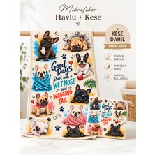 French Bulldog Köpek Kurulama Havlusu ve Kese Seti 50 x 100 cm Mikrofiber Hızlı Kuruyan