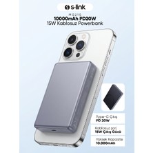 S-Link MG210 10000MAH PD20W Magsafe 15W Kablosuz Type-C Gri Şarj Cihazı Powerbank