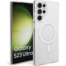 Vissona Samsung Galaxy S23 Ultra Uyumlu Kamera Korumalı Magsafe Wireless Şarj Özellikli Lüks Şeffaf Silikon Telefon Kılıfı