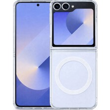 Vissona Samsung Galaxy Z Flip 6 Uyumlu Kamera Korumalı Magsafe Wireless Şarj Özellikli Lüks Şeffaf Silikon Telefon Kılıfı