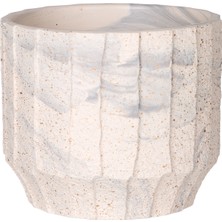 Herdekora Seramik Saksı, Gri Desenli, Bej-Gri - 12X10 cm