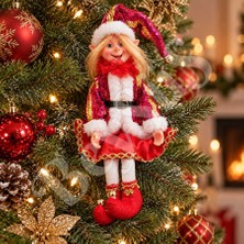 BeySüS Yılbaşı Çam Ağacı Süsü Fuşya Uzun Saçlı Elf Figürü 36 cm