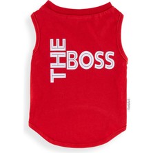Furlabel The Boss Yazılı Pamuklu Köpek ve Kedi Tişört (Kırmızı, X-Small)