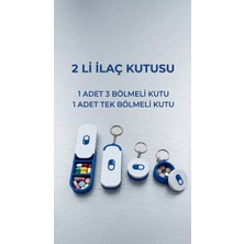 katre flowers 2'li Taşınabilir Hap Kutusu Seti - 3 Bölmeli & Tek Bölmeli Anahtarlıklı Cep Boy Organizer
