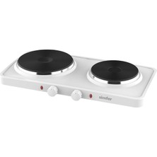 Simfer HP2500W Beyaz Hot Plate İki Gözlü Elektrikli Ocak (Çift Emniyetli Termostat , 2500W Krom Çember)