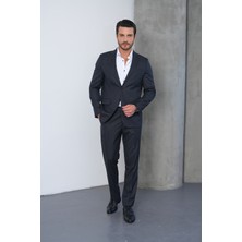 Gustman Moda Siyah Armürlü Klasik Erkek Takım Elbise