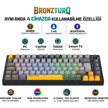 Bronzturq MK1114 Rgb Kablosuz Üç Modlu (Usb + 2.4 Ghz + Bluetooth) Orange Switch Mekanik Klavye