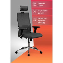 Metta Ergolife Sit Air 24/7 B2-281K - Yükseklik Ayarlı, Başlıklı, Fileli, Krom, Toplantı, Ofis, Bilgisayar Sandalyesi - 696.61.1.682