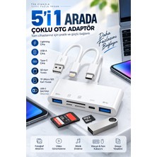 5 In 1 Lightning  Usb-A  Type-C Çıkışlı Çoklu Otg Çevirici Adaptör Sd Tf Kart Okuyucu USB Hub