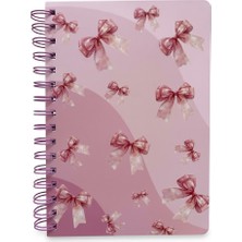 Palto Tasarım Pembe Kurdele 02 Desenli Spiralli Çizgili Defter-Çizgili Yapraklı Not Defteri